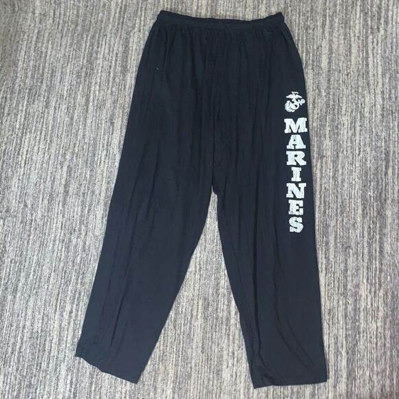 Marines Mens Size 2XL Pull On Lounge Baggy‎ Pants Black Spell Out Elastic Waist - Picture 1 of 7